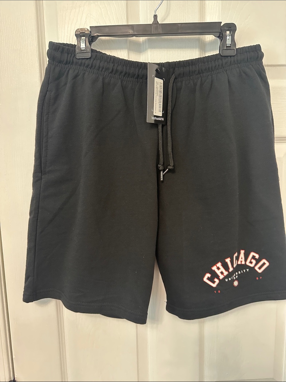 Boohoo Black Men’s Athletic Shorts with Chicago Graphic